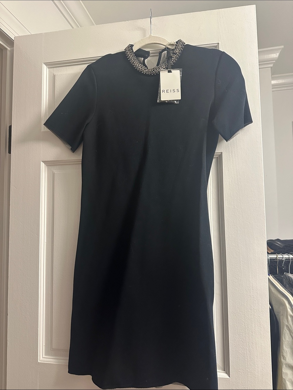 Reiss Black Mini Dress with Beaded Collar